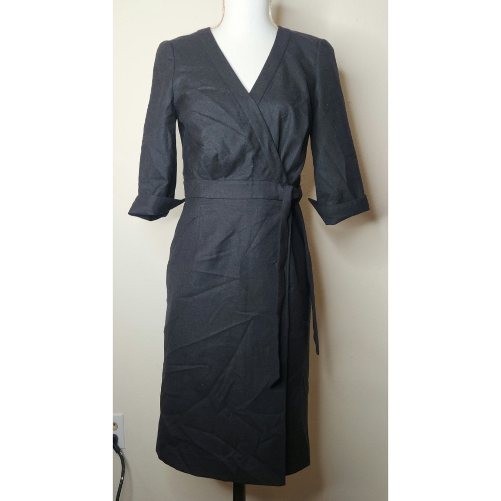 J Crew Dress Wool Black Charcoal Wrap Size 8 Business Workwear